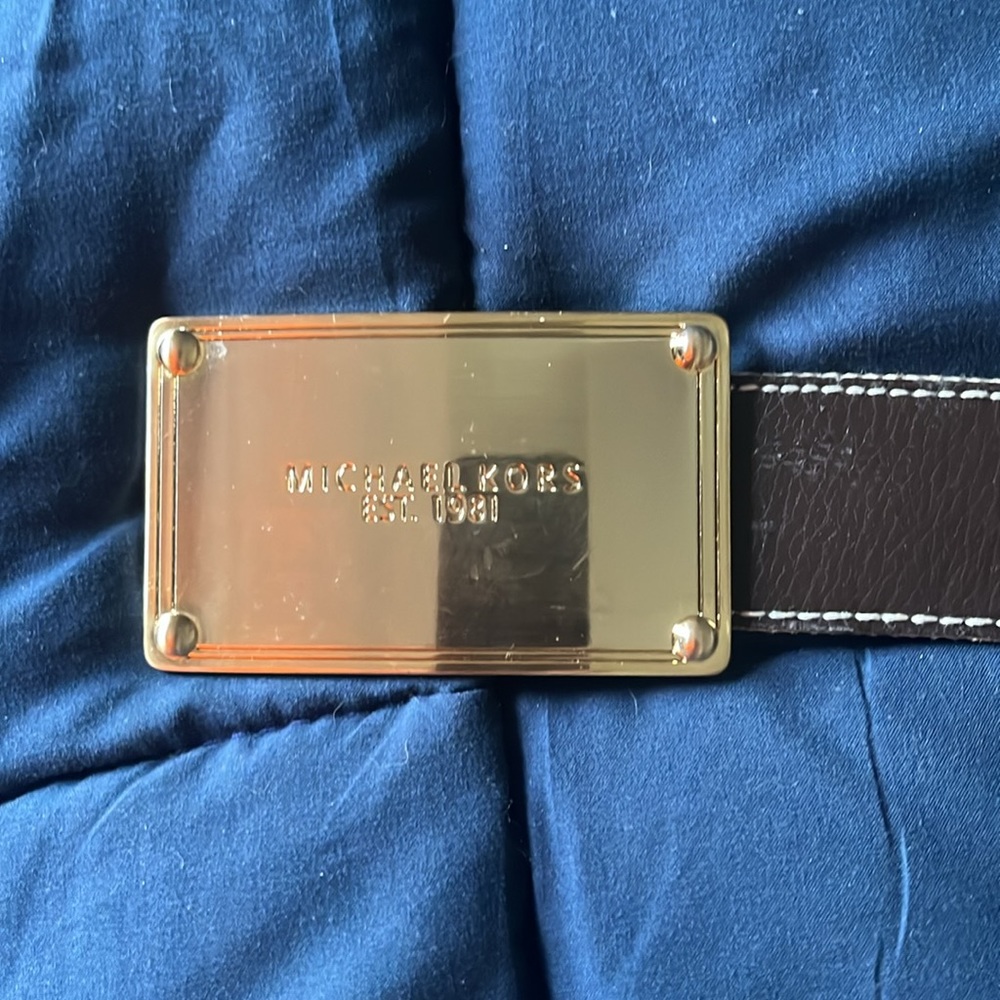 Michael Kors Men’s Belt Size 32-36 Dark Brown with Gold Buckle